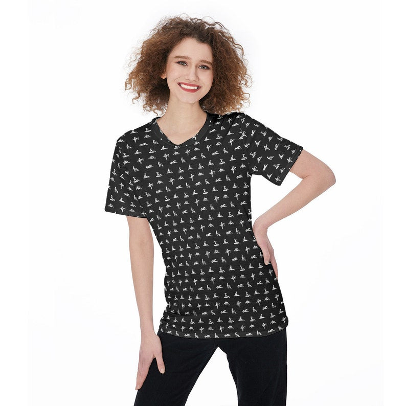Crew neck T-shirt with all-over print of sexual positions