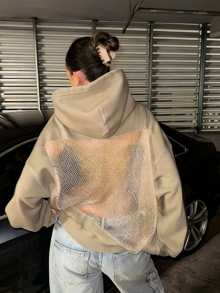 Backless Openwork Mesh Hoodie