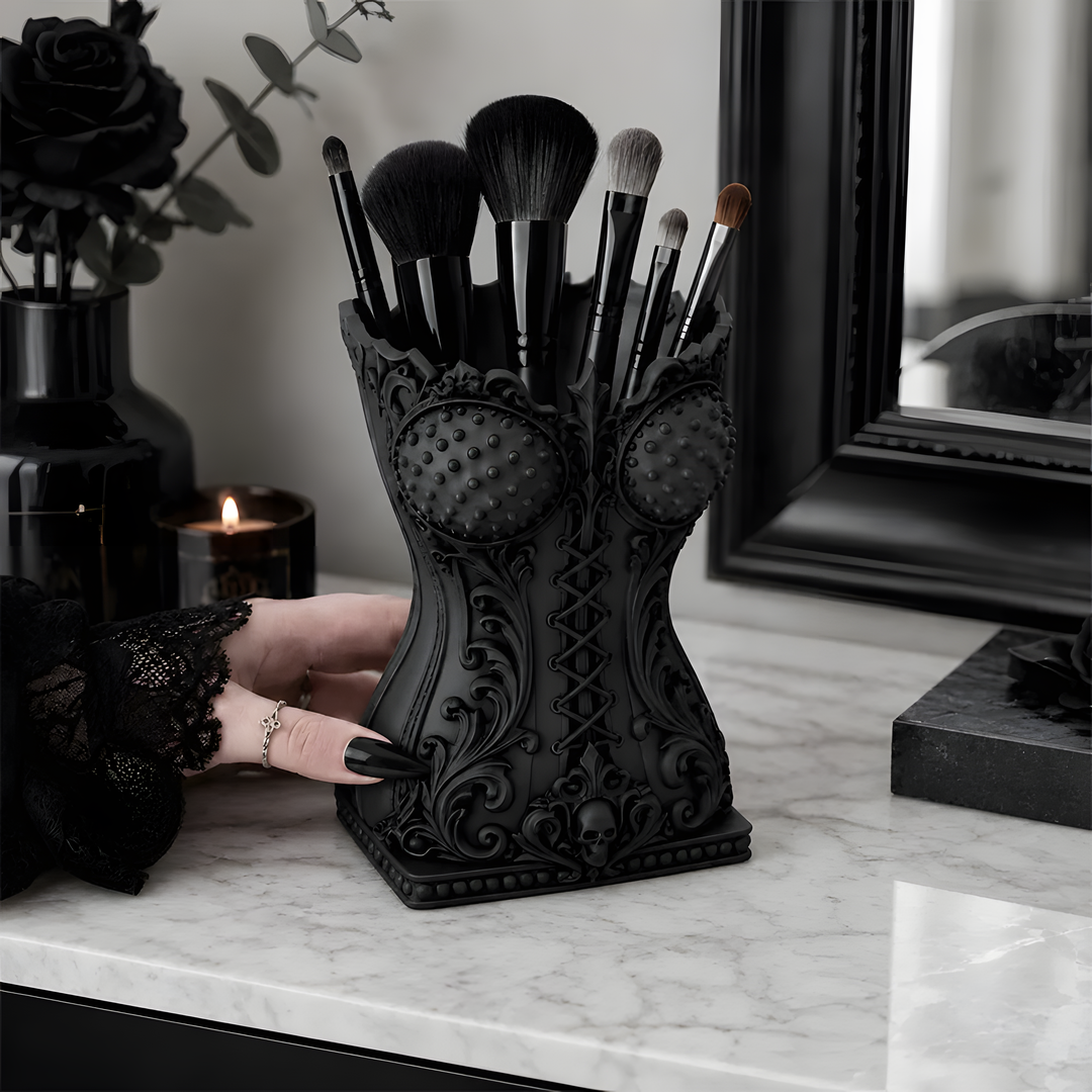 Corset-style makeup brush holder